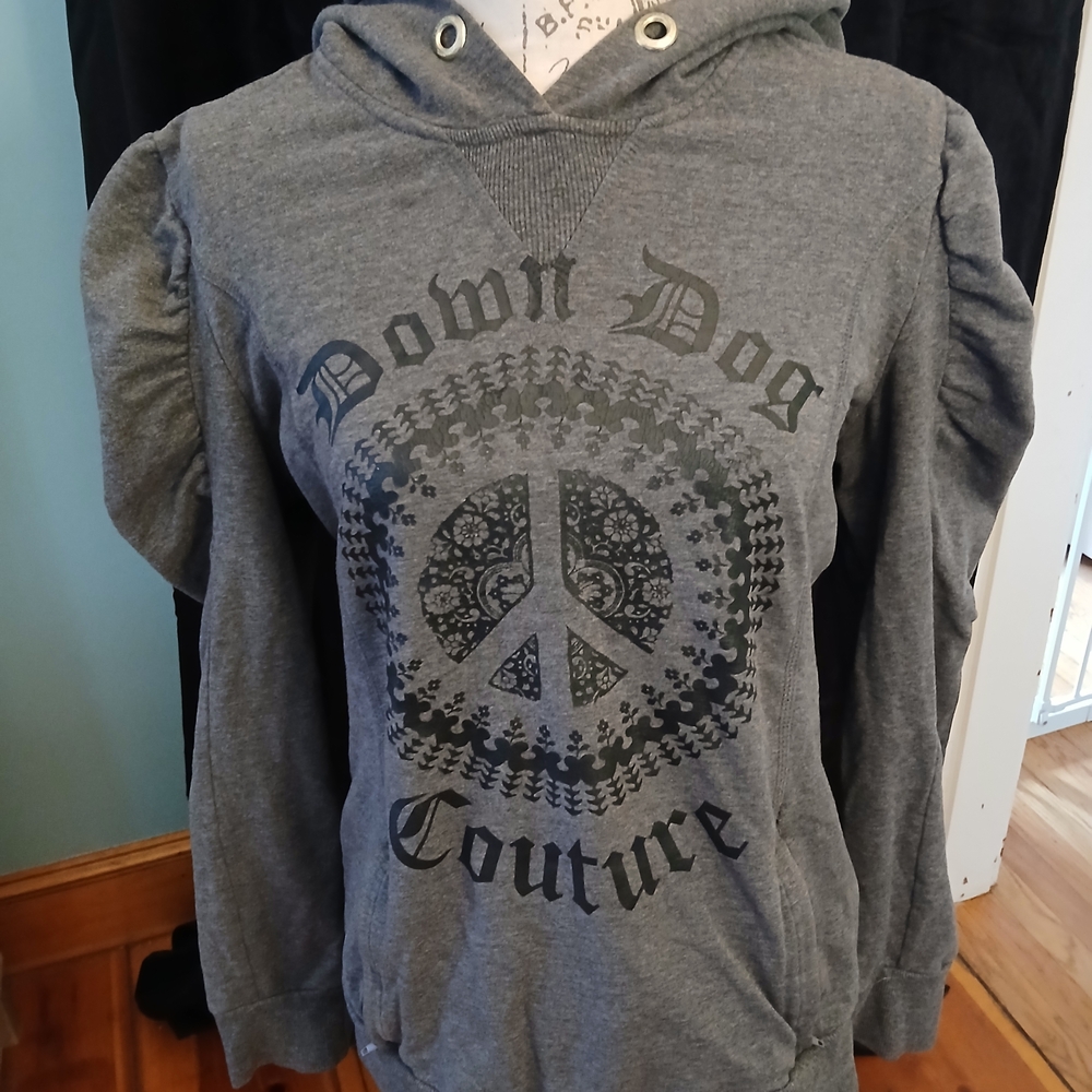 Juicy Couture Down Dog Couture Gray Graphic Peace Sign Hoodie
